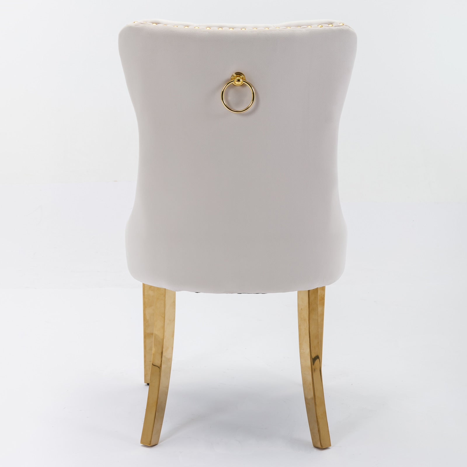 A&A Furniture,Nikki Collection Modern, High-end Tufted Solid Wood Contemporary Velvet Upholstered Dining Chair with Golden Stainless Steel Plating Legs,Nailhead Trim,Set of 2,Beige and Gold, SW1601BG - Grand Goldman Shop