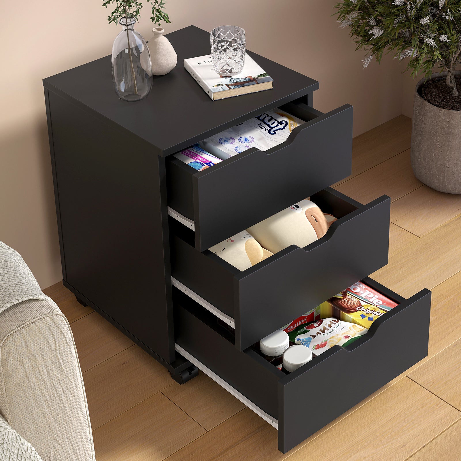 3-Drawer Vertical Filing Cabinet Rolling Wood Mobile File Cabinets Under Desk for Home Office with Casters(Non-Assembled) | P