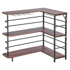 Home Bar Unit, L-Shaped Wine Bar Cabinet Table 3-Tier with Storage Shelves, Adjustable Foot Pads, LED Light, Walnut Finish & Metal Frame Liquor Cabinet for Home, Kitchen,Living Room,Pub,Basement - Grand Goldman Shop