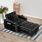 Convertible Sleeper Chair Sofa Bed with Multi-Pockets, Adjustable Pull Out Sofa for Small Spaces, Black Velvet - Grand Goldman Shop