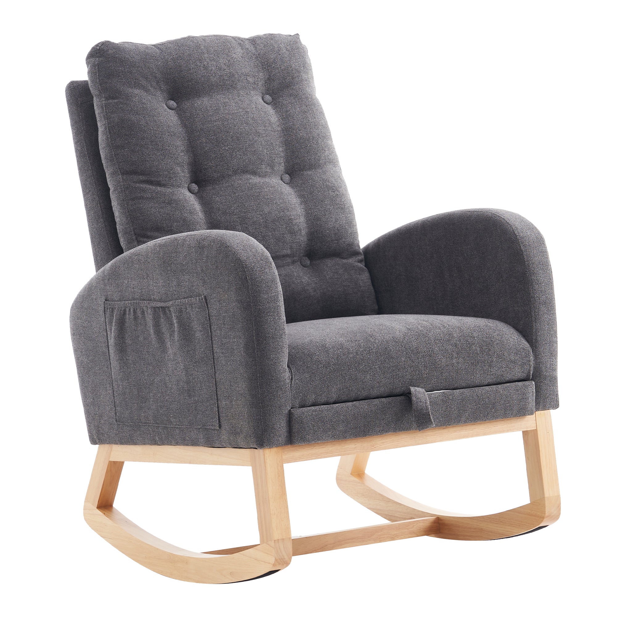 LY-5104 Gray Accent Rocking Chair with Footrest High Back Rubber Wood Rocking Legs - Grand Goldman Shop