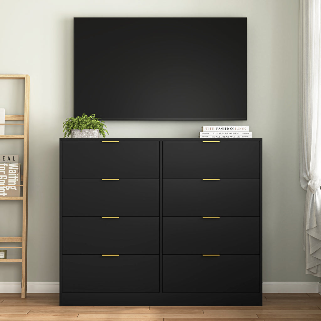 8 Drawers Dresser for Bedroom, Wood Bedroom Dresser Modern Drawer Chest, 8 Chest of Drawer, Tall Dresser for Closet, Dressers Organizer for Living Room, Closet, Hallway Black - Grand Goldman Shop