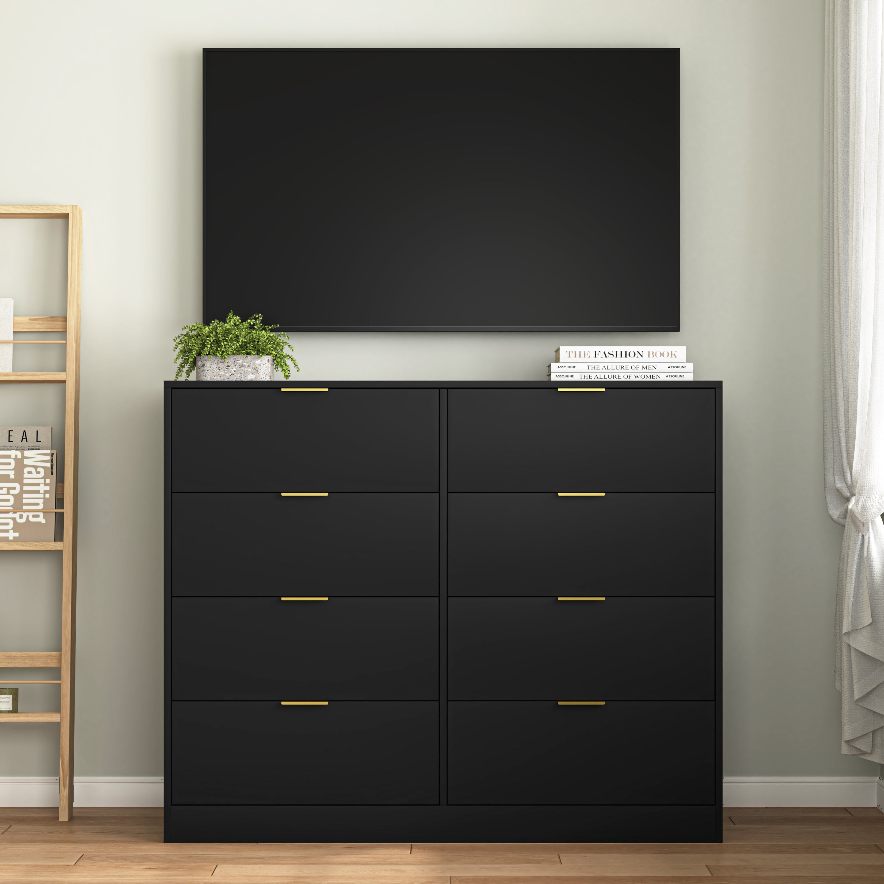 8 Drawers Dresser for Bedroom, Wood Bedroom Dresser Modern Drawer Chest, 8 Chest of Drawer, Tall Dresser for Closet, Dressers Organizer for Living Room, Closet, Hallway Black - Grand Goldman Shop