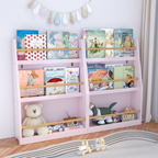 3-Tier Kids Book Shelf, Pink MDF & Pine Wood Storage Rack for Bedrooms, Playrooms, and Classrooms - Grand Goldman