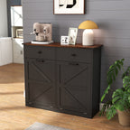 Farmhouse Black Double Tilt Out Trash Cabinet with Hideaway Drawer and Barn Door Style, Engineered Wood, 39.3''×13''×34.45'' - Grand Goldman Shop