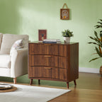 Fluted 3 Drawer Dresser Set of 2, Mid-Century Modern Tall Chest of Drawers with Vertical Grooved Design, Solid Wood Storage Cabinet with Metal Handles for Bedroom Living Room, Walnut - Grand Goldman Shop