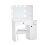 Vanity Desk with Lights, Vanity Set with Mirror, Makeup Vanity Desk with Large Drawers & Three Level Storage Dreeser, Vanitys/Vanities with 3 Lights Brightness Adjustable for Bedroom, White - Grand Goldman Shop