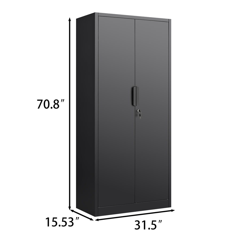 70-Inch Black 2-Door File Cabinet with Lock, 4 Adjustable Shelves, Heavy-Duty Steel Construction for Commercial and Home Offi