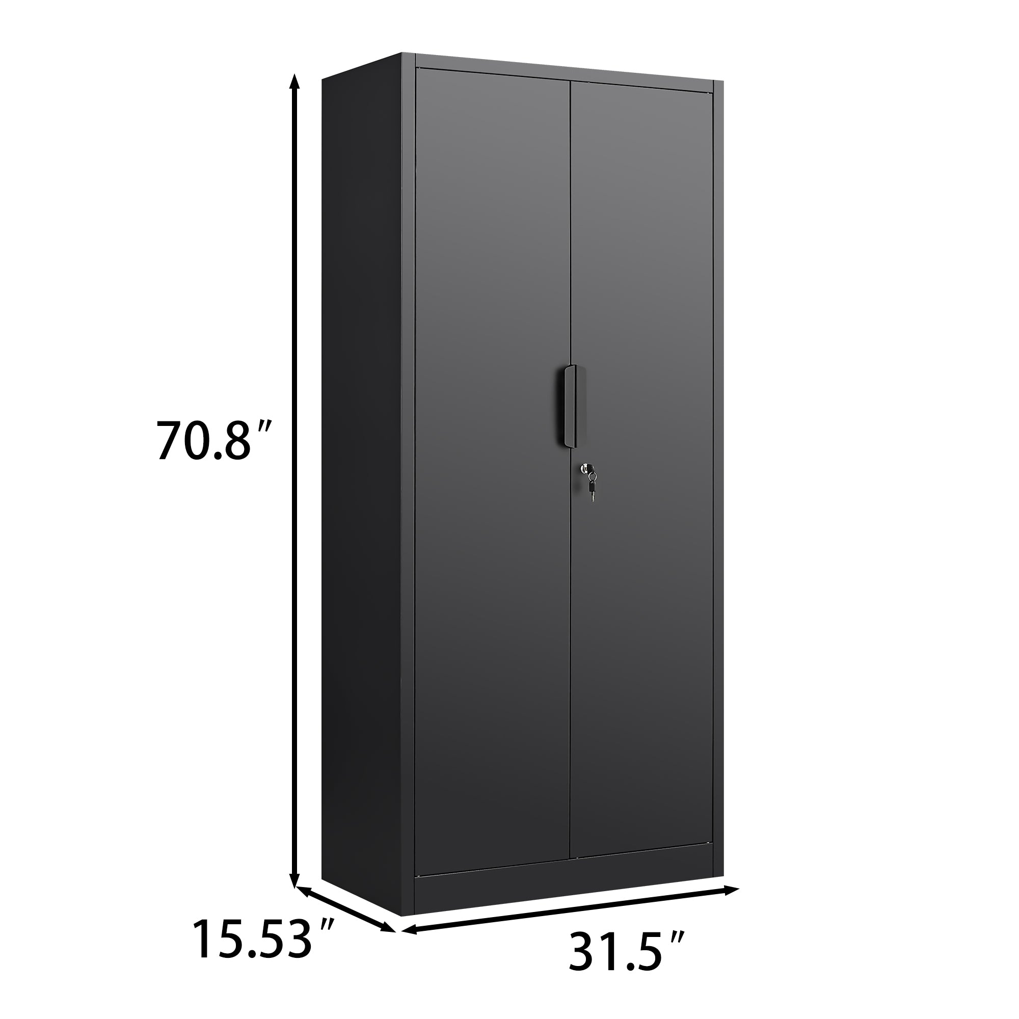 70-Inch Black 2-Door File Cabinet with Lock, 4 Adjustable Shelves, Heavy-Duty Steel Construction for Commercial and Home Offi