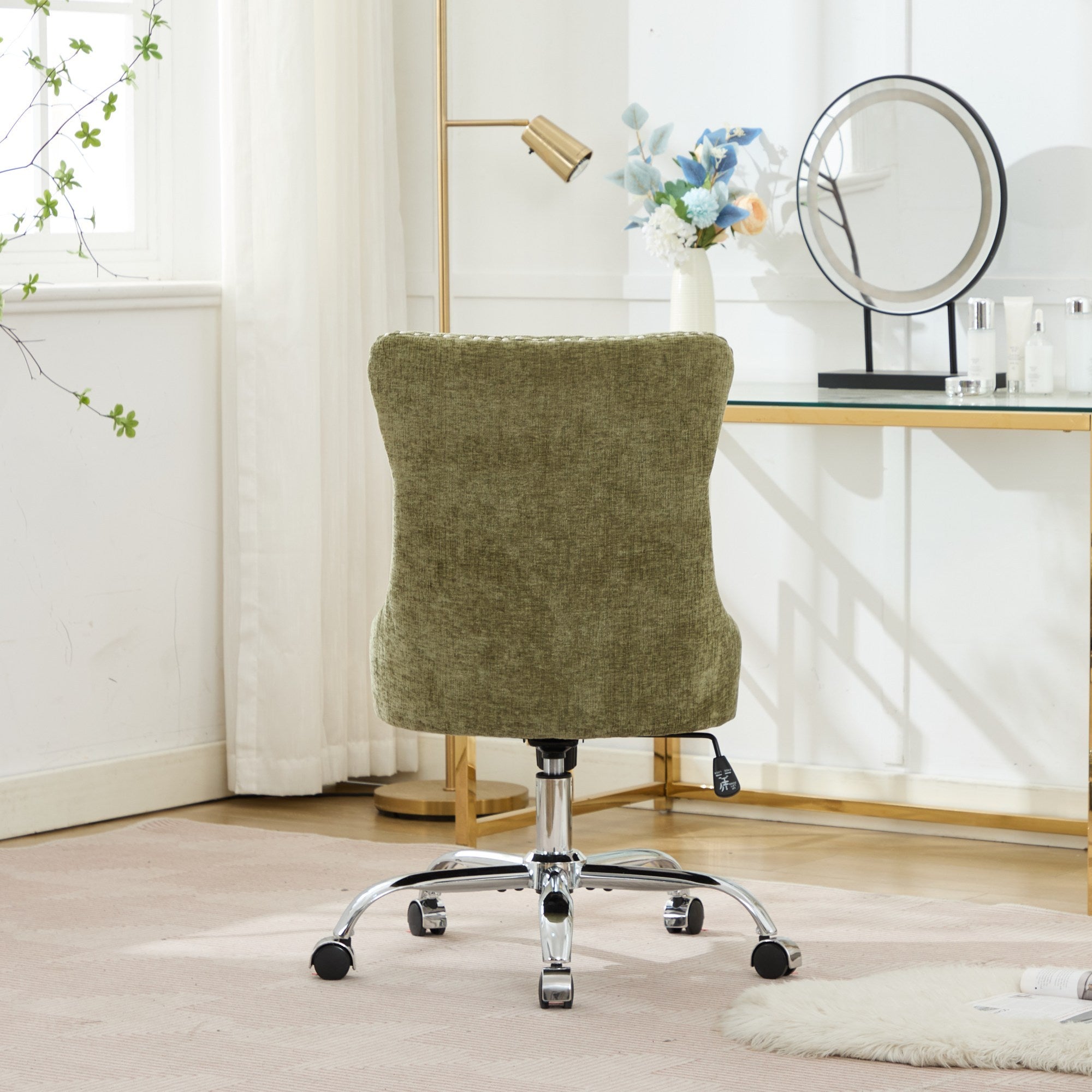 A&A Furniture Office Chair,Modern Chenille Upholstered Tufted Button Home Office Chair with Chrome Metal Base,Adjustable Desk