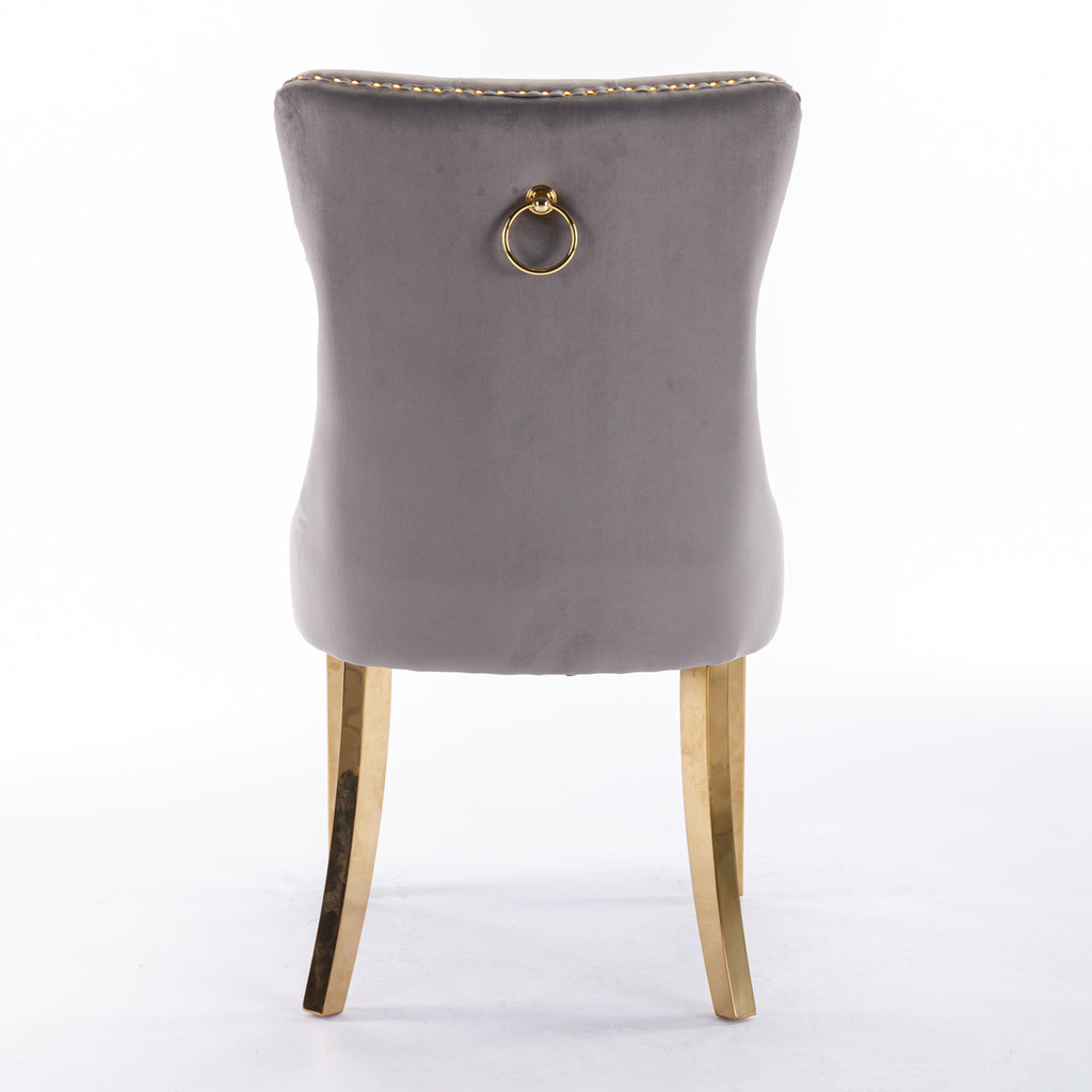 Nikki Collection Modern, High-end Tufted Solid Wood Contemporary Velvet Upholstered Dining Chair with Golden Stainless Steel Plating Legs,Nailhead Trim,Set of 2,Gray and Gold, SW1601GY - Grand Goldman Shop