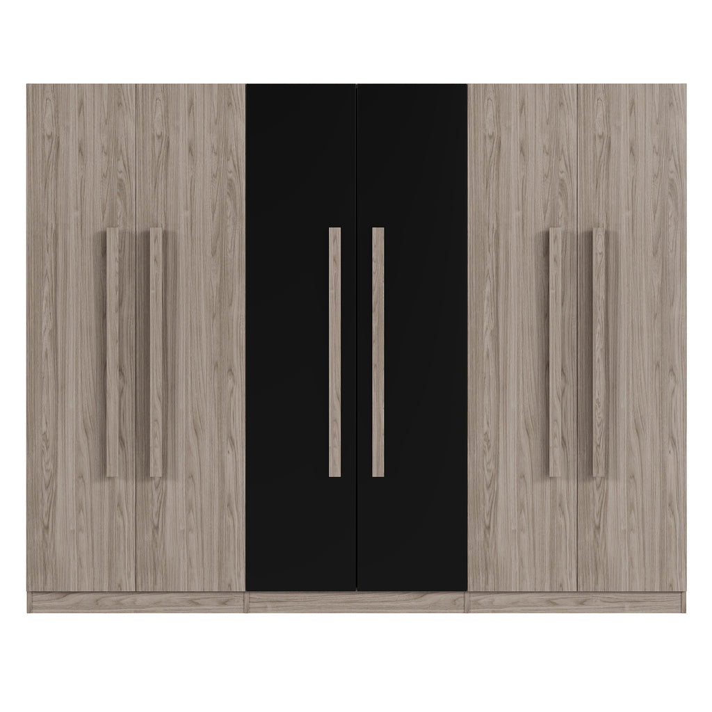 6-Doors Wooden Wardrobe Storage for Bedroom,with 2 Drawers Inside,Black+Nature - Grand Goldman Shop