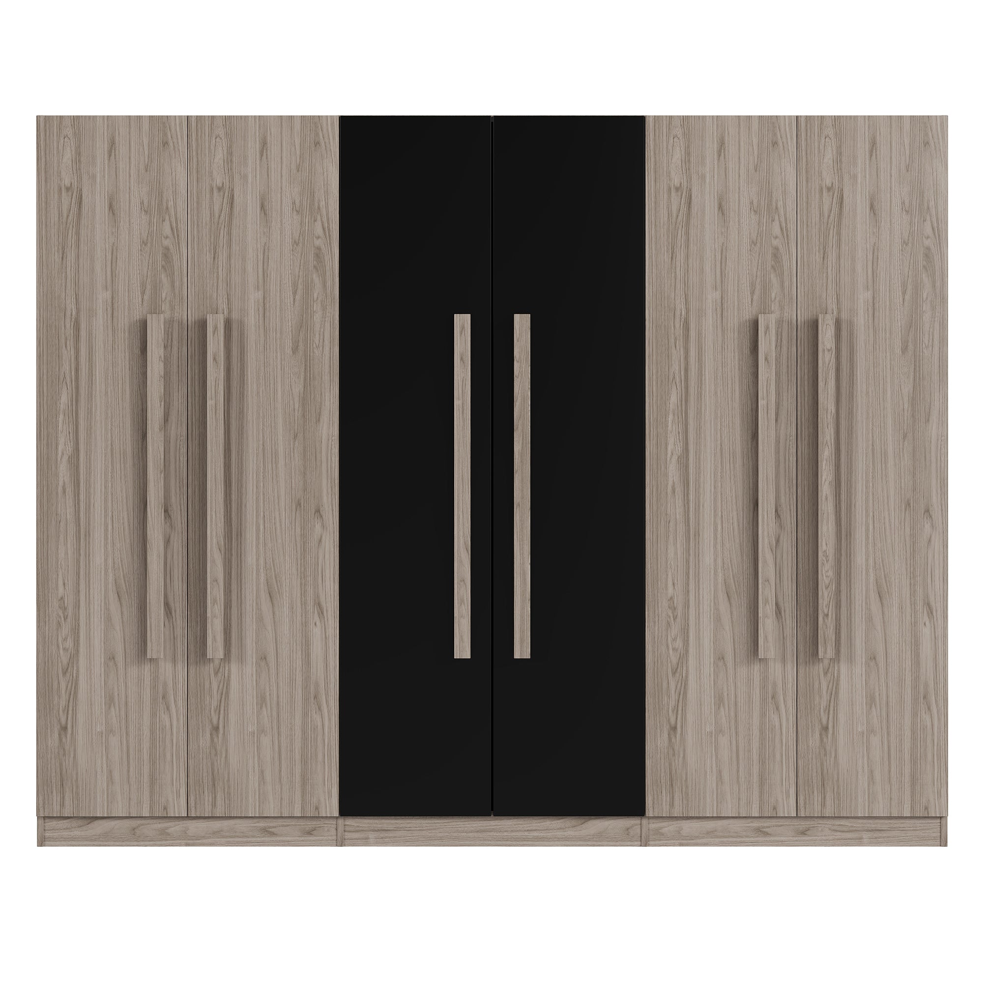 6-Doors Wooden Wardrobe Storage for Bedroom,with 2 Drawers Inside,Black+Nature - Grand Goldman Shop