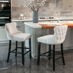 A&A Furniture,Contemporary Velvet Upholstered Wing-Back Barstools with Button Tufted Decoration and Wooden Legs, and Chrome Nailhead Trim, Leisure Style Bar Chairs,Bar stools, Set of 2 (Beige),SW1824B - Grand Goldman Shop