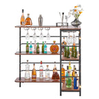 Home Bar Unit, L-Shaped Wine Bar Cabinet Table 3-Tier with Storage Shelves, Adjustable Foot Pads, LED Light, Walnut Finish & Metal Frame Liquor Cabinet for Home, Kitchen,Living Room,Pub,Basement - Grand Goldman Shop