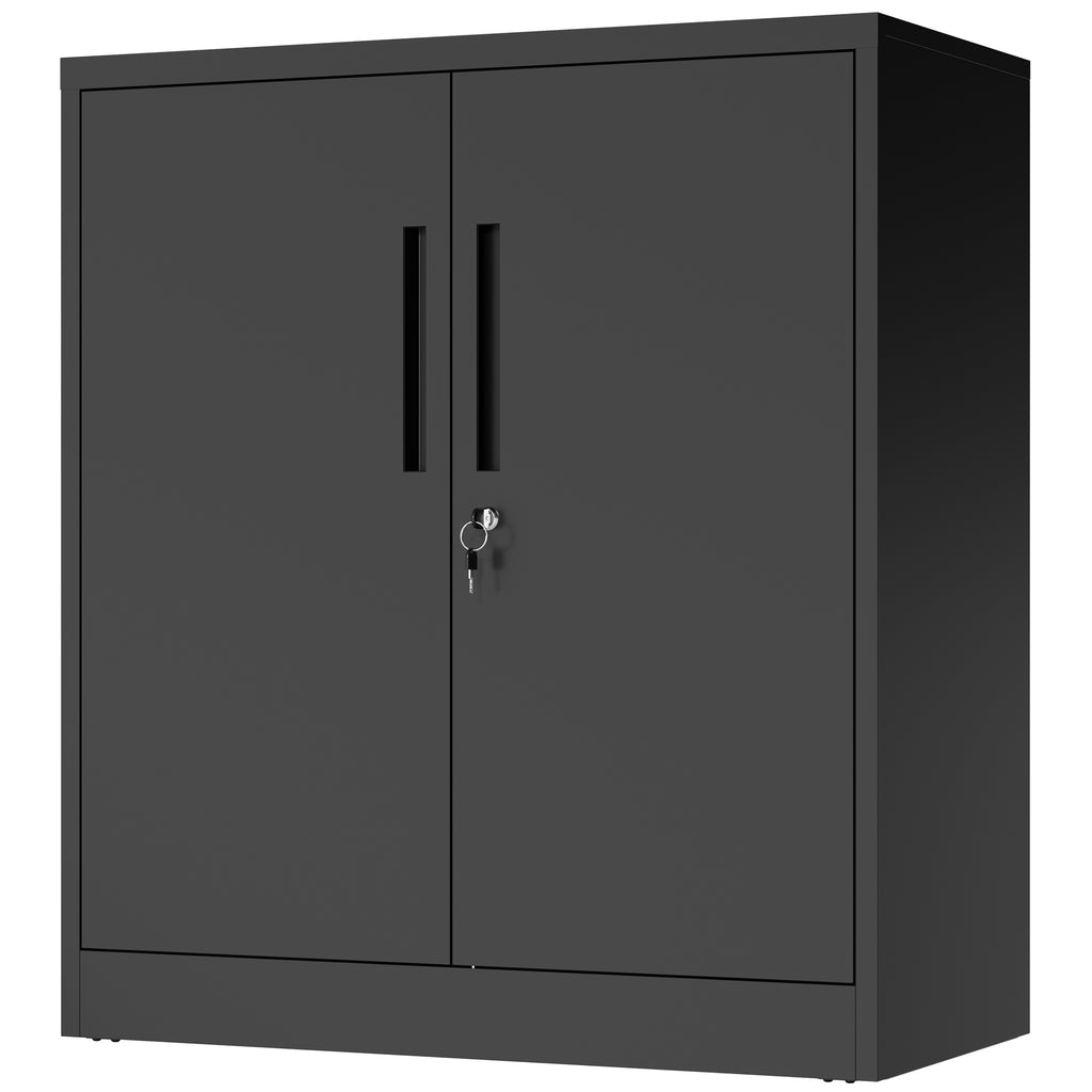 Black Heavy Duty Metal Storage Cabinet with Lock, 2-Door File Cabinet with 2 Adjustable Shelves for Home, Office, Garage (35.