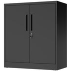 Black Heavy Duty Metal Storage Cabinet with Lock, 2-Door File Cabinet with 2 Adjustable Shelves for Home, Office, Garage (35.