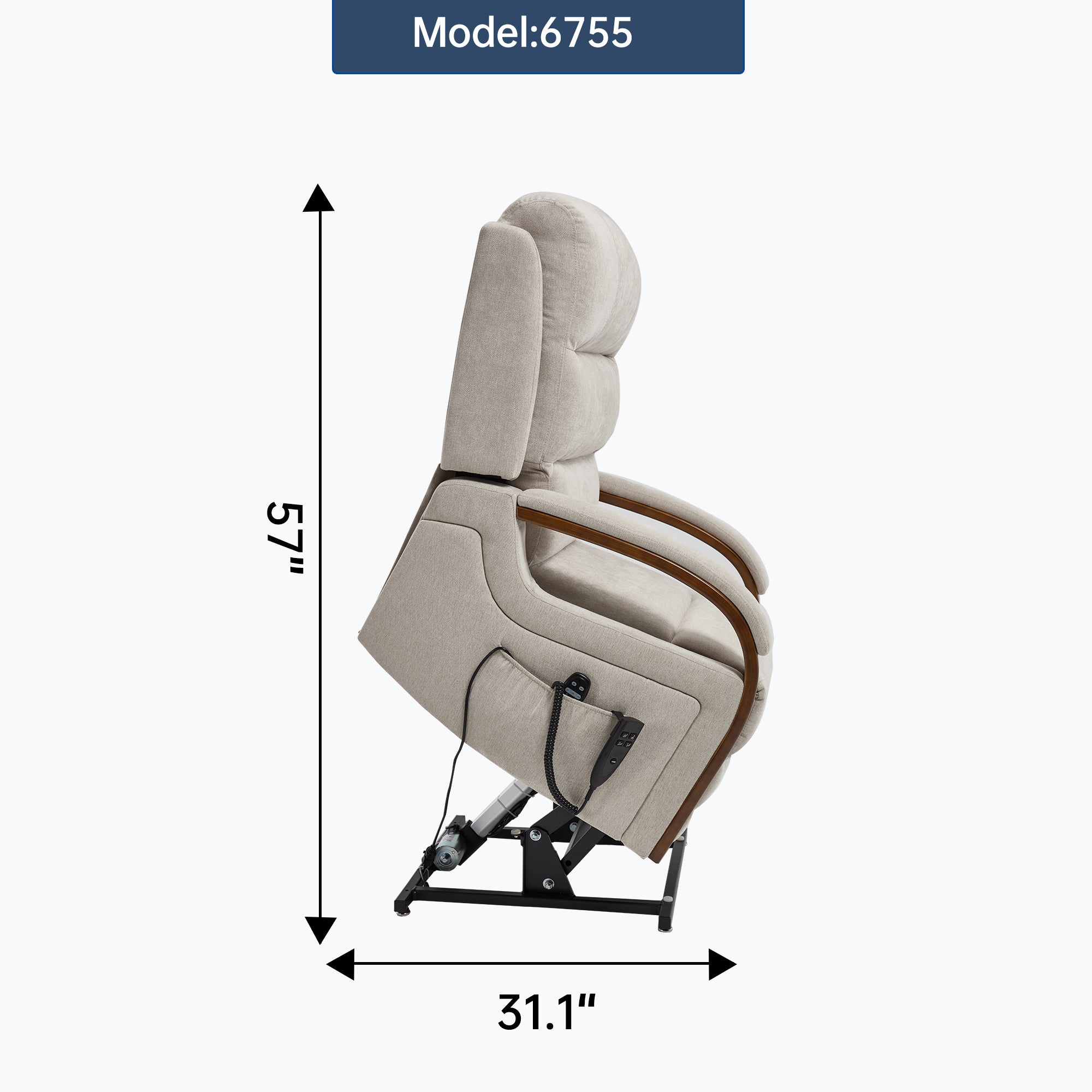 Power Beige Chenille Lift Recliner Chair Dual Motor Infinite Position Up to 350 LBS with Solid Wood Armrests, Heat Massage and Heavy Duty Motion Mechanism - Grand Goldman Shop