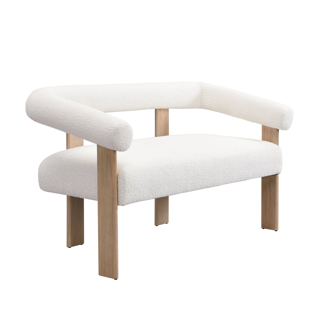 Round armrest loveseat(Beige+Natural) - Grand Goldman Shop