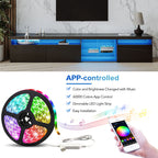 Unique Design TV Stand with 2 Glass Shelves, Ample Storage Space Media Console for TVs Up to 105', Versatile TV Cabinet with LED Color Changing Lights for Living Room, Black (OLD SKU: WF314584AAB) - Grand Goldman Shop