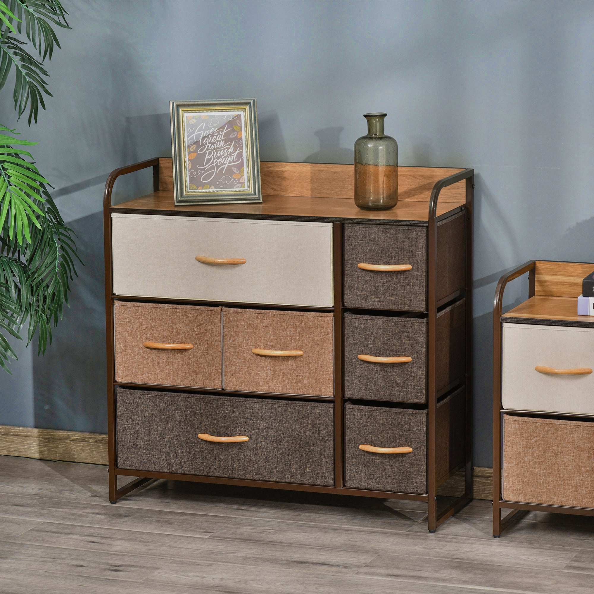 HOMCOM 7-Drawer Dresser, Fabric Drawers, 3-Tier Storage Organizer for Bedroom Entryway, Tower Unit with Steel Frame Wooden Top, Maple Wood - Grand Goldman Shop