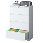 Modern Steel 4-Drawer Lateral File Cabinet with Lock, White Finish, Metal Construction, 35.43x15.75x52.28 inches - Grand Gold
