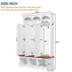Classic Arched Design Hall Tree with 3 Hidden Storage, Farmhouse Mudroom with Walnut Bench, Mid-Century All-in-One Entryway Organizer with 5 Hooks for Hallway, White - Grand Goldman Shop