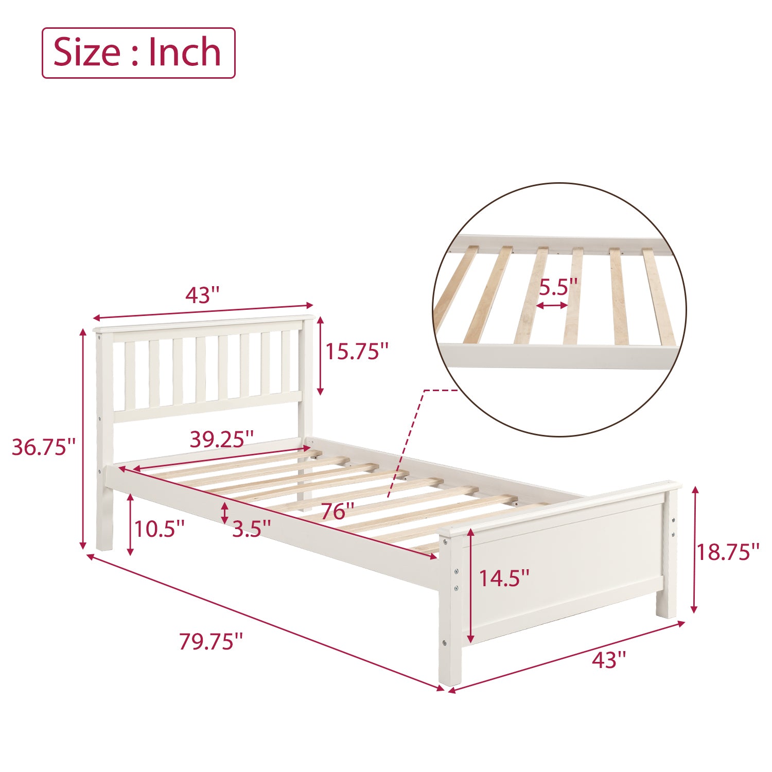 Twin Size Wood Platform Bed with Headboard, Footboard, Wood Slat Support, White Finish - Grand Goldman Shop