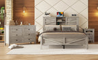 3-Pieces Bedroom Sets Queen Size Farmhouse Platform Bed with Double Sliding Door Storage Headboard and Charging Station, Storage Nightstand and Dresser, Antique Gray(Old SKU HL000092AAG) - Grand Goldman Shop