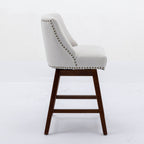 Ivory Upholstered Counter Height Swivel Barstools Set of 2, 26'' H Seat, Fabric and Rubber Wood - Grand Goldman Shop