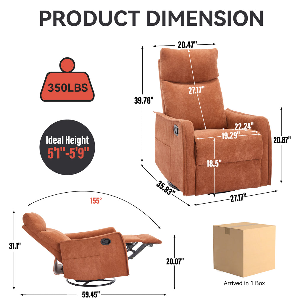 Heat Massage Manual Recliner Chair with Rocker and Swivel in Fabric for Living Room, Orange - Grand Goldman Shop
