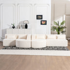 Modern Upholstered L-Shape Sofa with Chaise Lounge and Back Pillows, Beige Boucle Fabric, 144 inches - Grand Goldman Shop