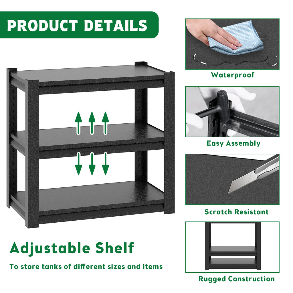Metal Aquarium Stand 20-30 Gallon Adjustable 3-Tier Fish Tank Rack Shelf - Black, Heavy Duty, 34'W x 18'D x 31'H - Grand Goldman Shop