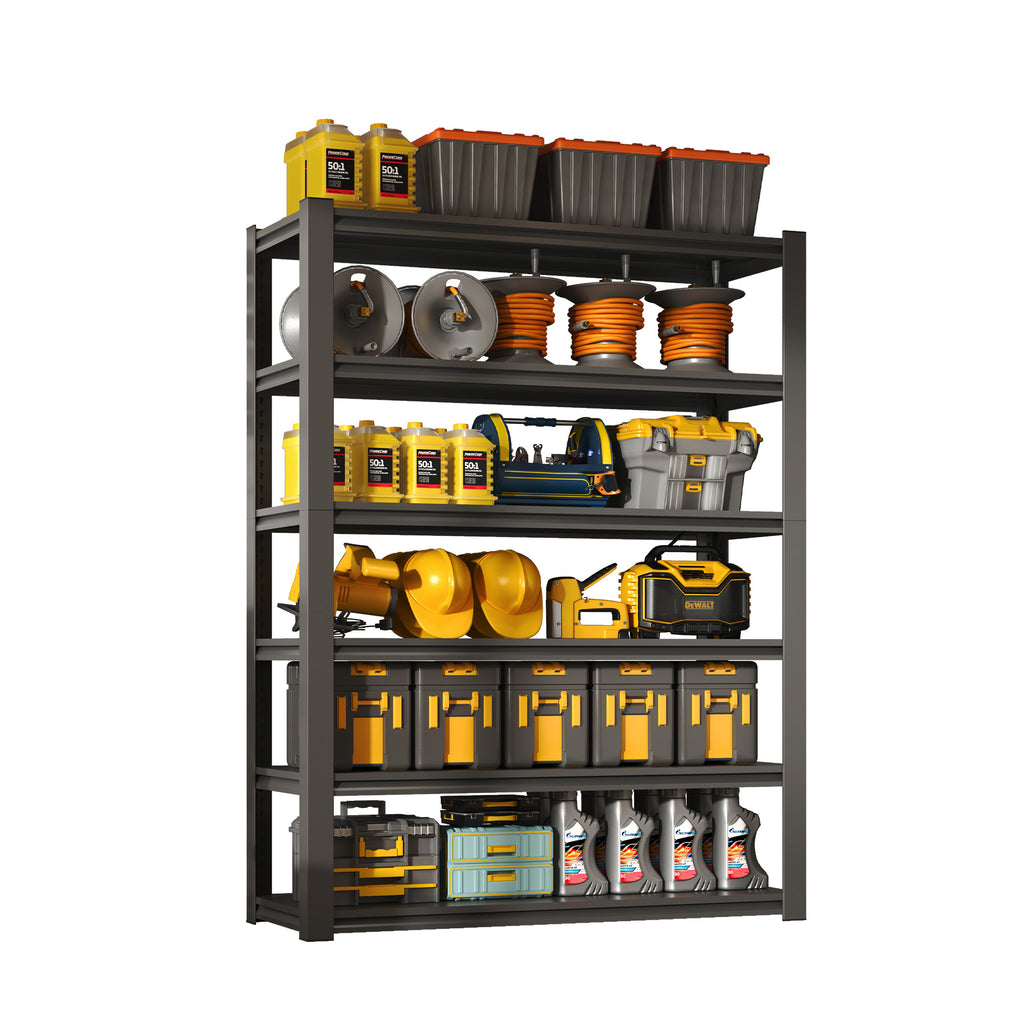 Industrial Heavy Duty 6 Tier Metal Garage Shelving Unit for Storage, Adjustable, Black, 48'W x 18'D x 82'H - Grand Goldman Shop