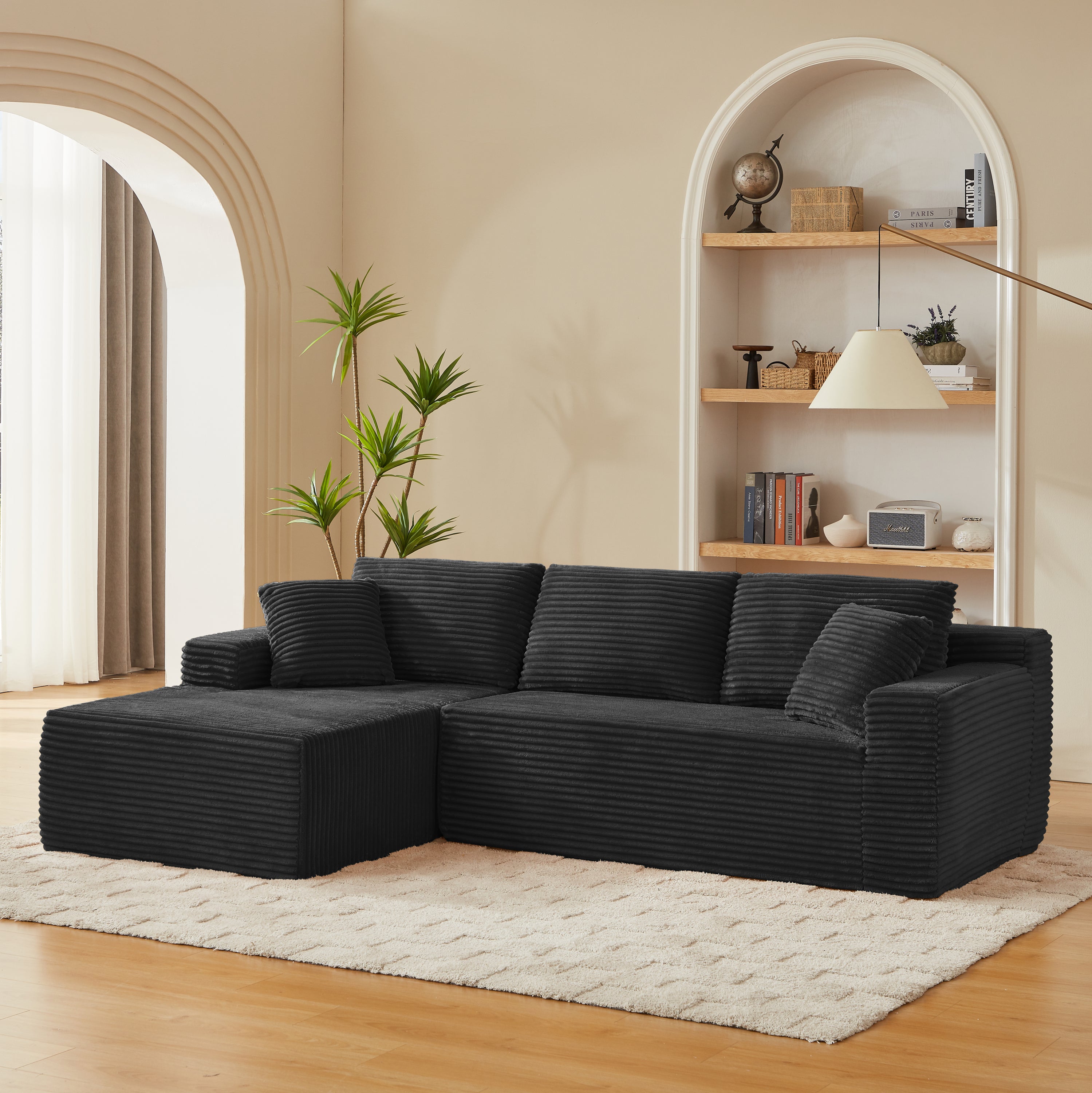 L-Shaped Cloud Sectional Sofa with Deep Seat,No Assembly Required,Modular Couches Sleeper for Living Room,Bedroom,Apartment,Black - Grand Goldman Shop