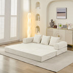 Comfy Convertible Folding Mattress Couch, Floor Sofa Bed, Chenille Floor Sofa with Armrest, Floor Sofa Lounge Couch for Living Room Bedroom Lounge Studio-Beige - Grand Goldman Shop