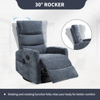 Heat Massage Manual Recliner Chair with Rocker and Swivel in Fabric for Living Room, Blue - Grand Goldman Shop