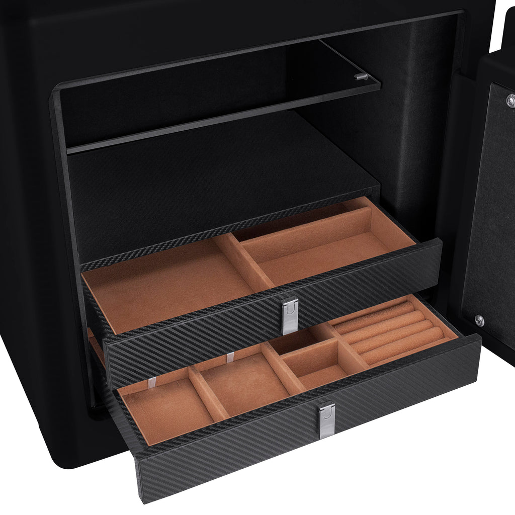 Black Jewelry Safe V2 with Fireproof Protection and Advanced Locking, Steel, 1.01 Cubic Ft | Premium Home Decor - Grand Goldm