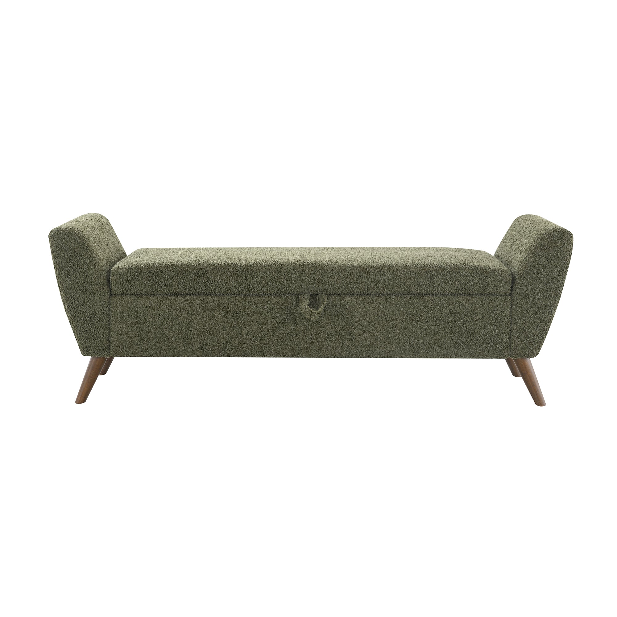 Modern Storage Bench with Mid-Century Wood Legs, 60'' Olive Green Teddy Fabric Upholstered Bench with Storage for Living Room & Bedroom - Grand Goldman Shop