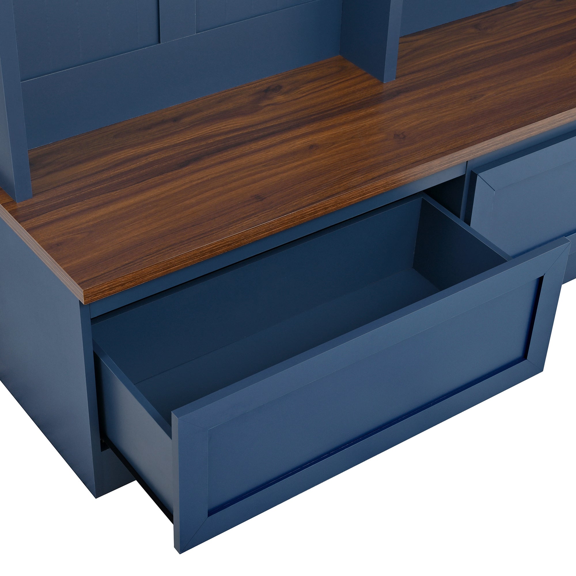 Farmhouse 4-in-1 Hall Tree with Wood Grain Bench, Mudroom Versatile Coat Rack with 2 Large Drawer, Entrance Organizer for Hallway, Living Room, Blue, 55.9'W (OLD SKU: N721P313099C) - Grand Goldman Shop