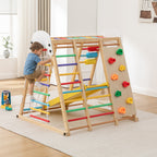 9-in-1 Foldable Kids Climbing Frame & Slide, Wooden Toddler Playground with Swing, Monkey Bars, Climbing Rock, Abacus Game – 