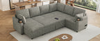 Versatile Light Grey Chenille Sectional Sofa Bed with Storage, Cup Holders & Charging Ports, 109.9' - Grand Goldman Shop