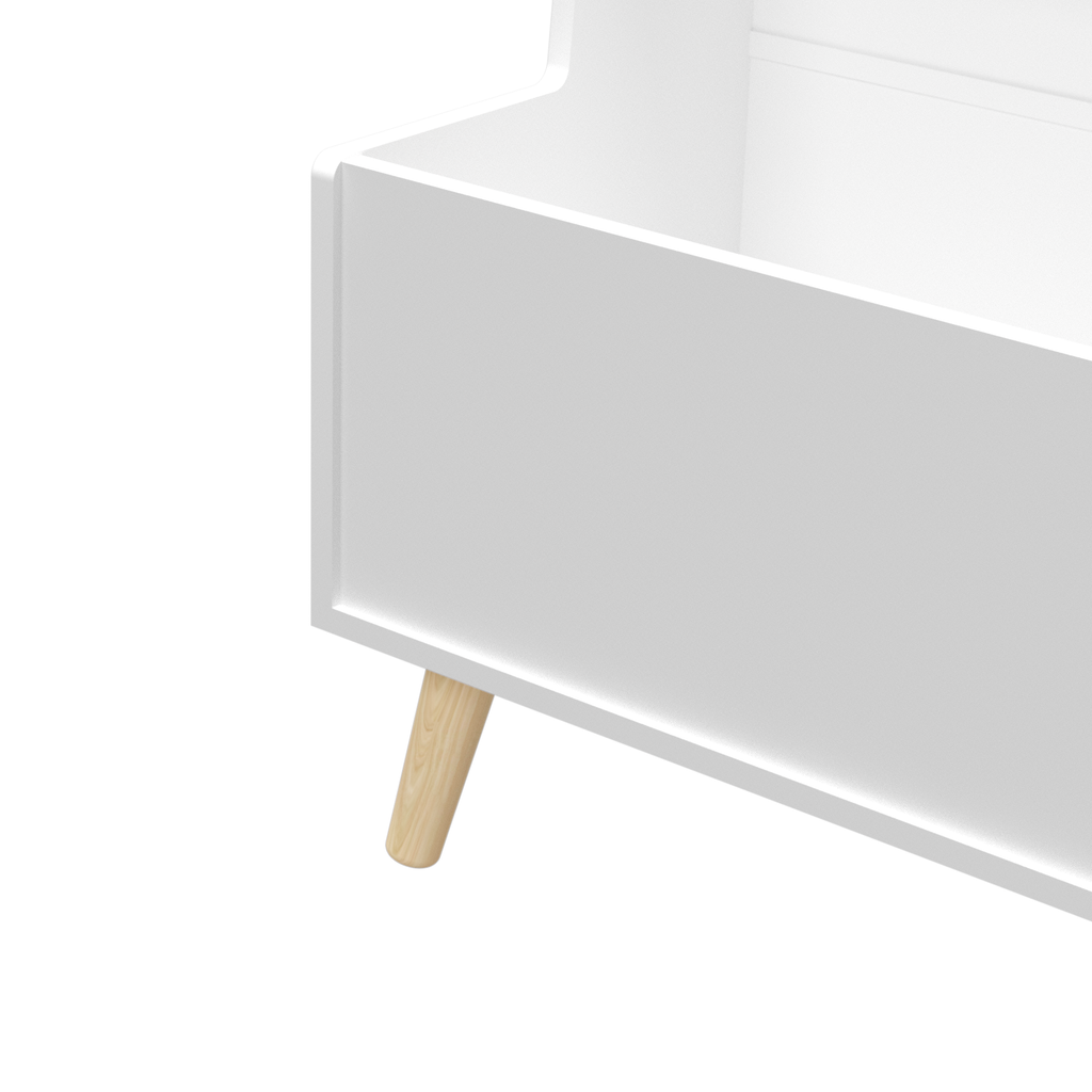 Kids Bookshelf White MDF and Pine Legs Book Organizer with Toy Storage, 26.77 x 12.60 x 36.61 inches | Premium Home Decor - G