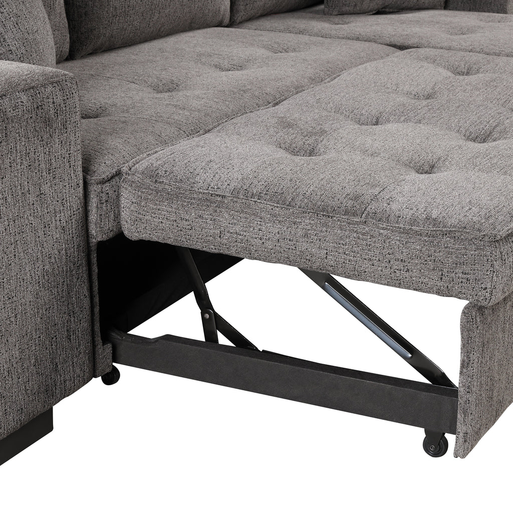 104.5' Modern L-Shape 3 Seat Reversible Sectional Couch, Pull Out Sleeper Sofa with Storage Chaise and 2 Stools for Living Room Furniture Set,Knox Charcoal (old sku:SG000431AAA) - Grand Goldman Shop