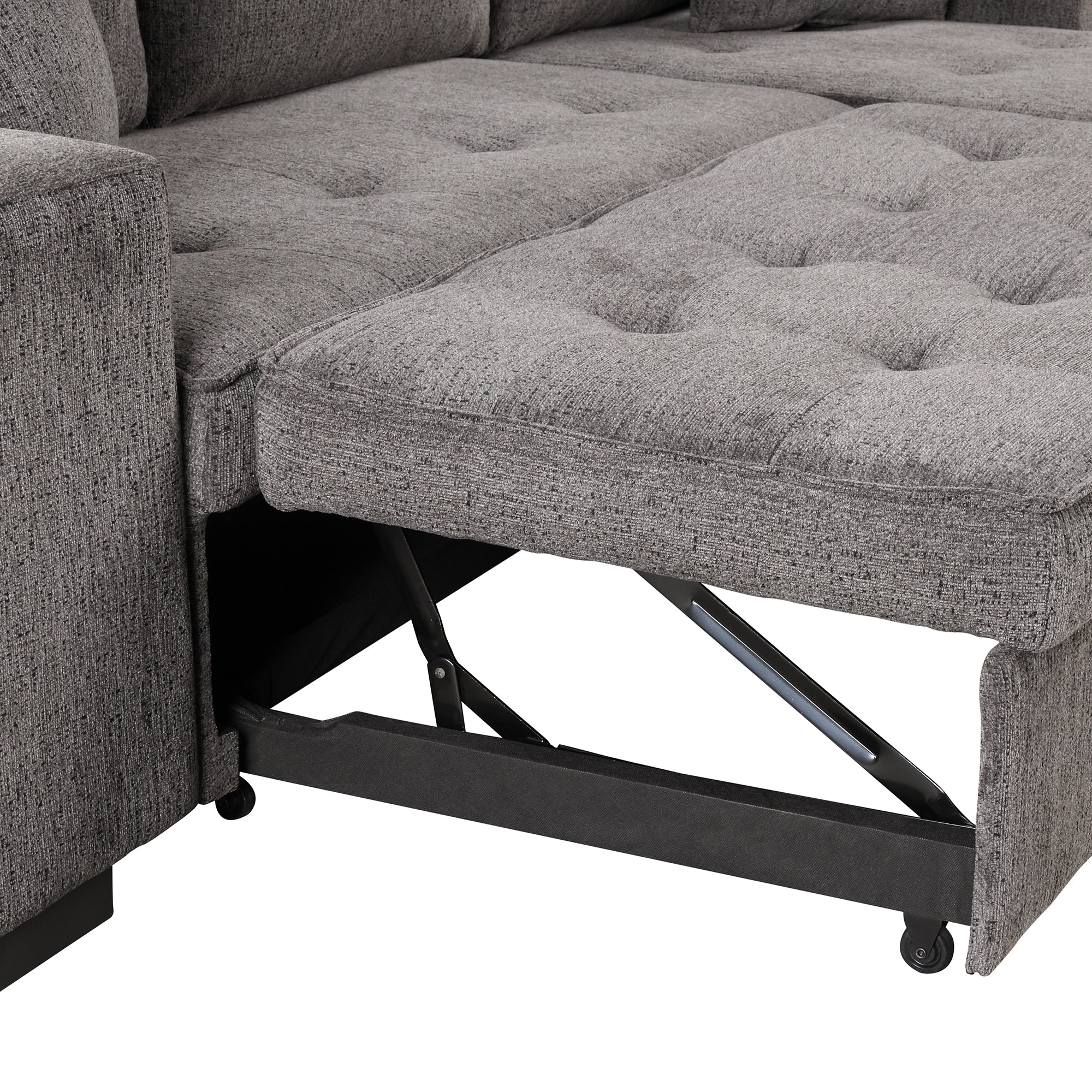104.5' Modern L-Shape 3 Seat Reversible Sectional Couch, Pull Out Sleeper Sofa with Storage Chaise and 2 Stools for Living Room Furniture Set,Knox Charcoal (old sku:SG000431AAA) - Grand Goldman Shop