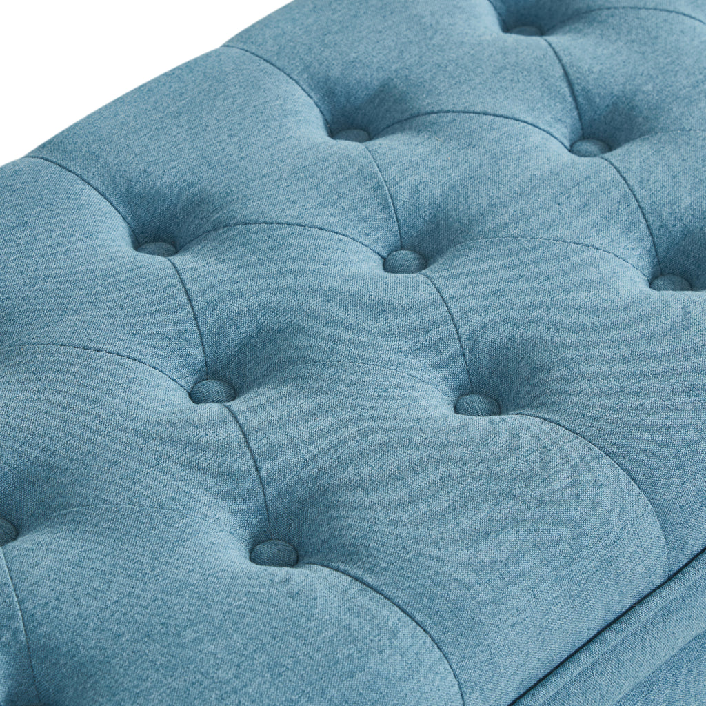 Upholstered tufted button storage bench ,Linen fabric entry bench with spindle wooden legs, Bed bench- Light Blue - Grand Goldman Shop