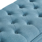 Upholstered tufted button storage bench ,Linen fabric entry bench with spindle wooden legs, Bed bench- Light Blue - Grand Goldman Shop