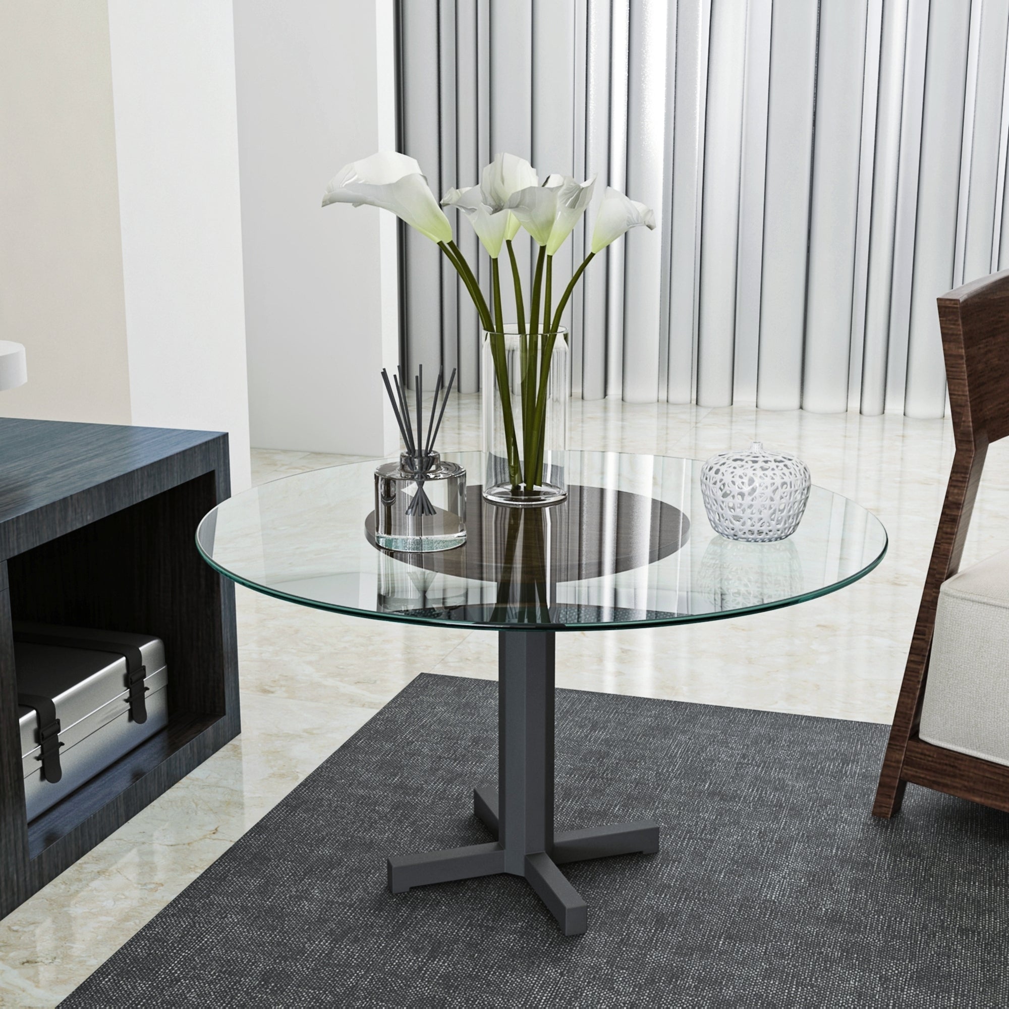 24' Inch Round Tempered Glass Table Top Clear Glass 1/4' Inch Thick Round Polished Edge - Grand Goldman Shop
