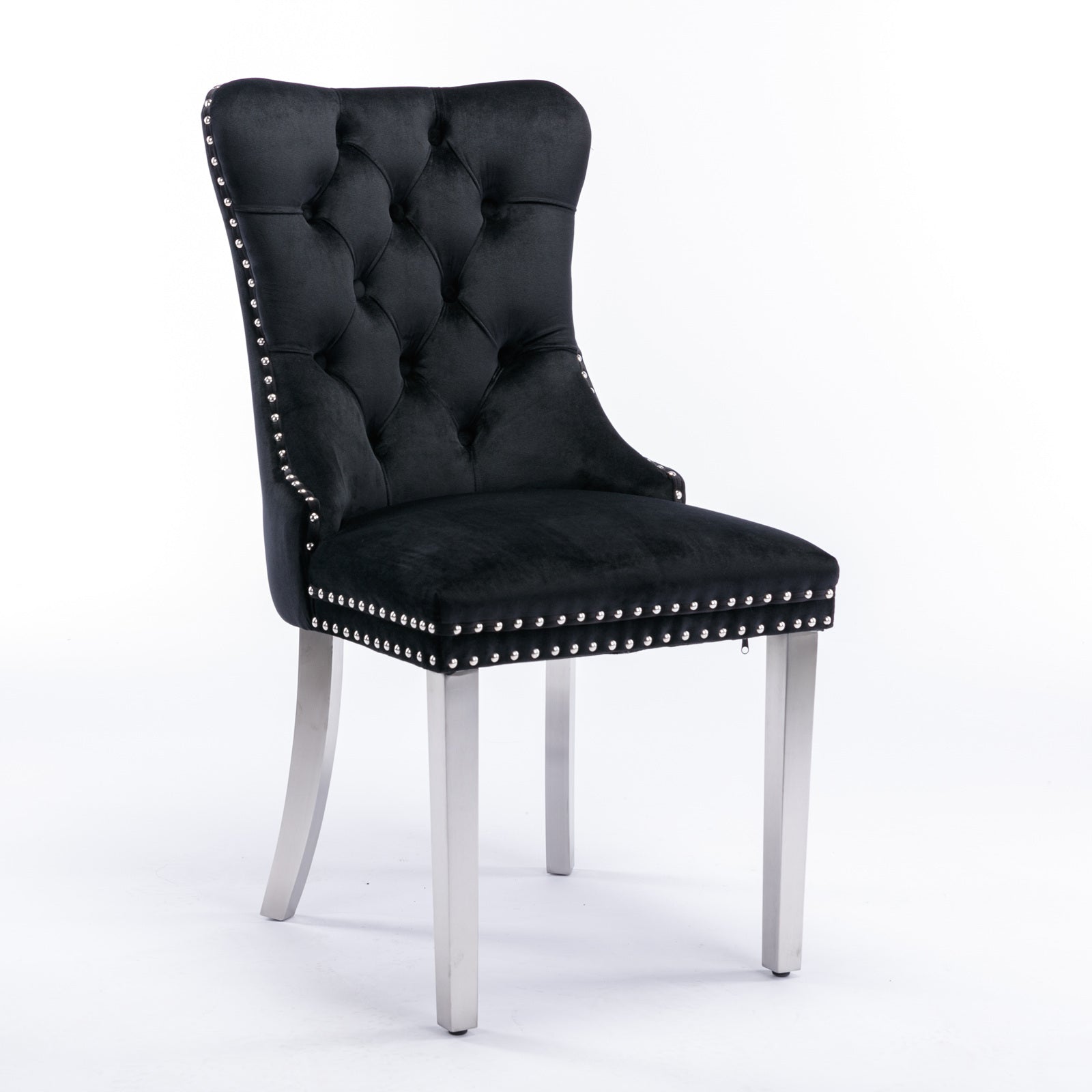 Nikki Collection Modern, High-end Tufted Solid Wood Contemporary Velvet Upholstered Dining Chair with Chrome Stainless Steel Plating Legs,Nailhead Trim,Set of 2,Black and Chrome, SW1701BK - Grand Goldman Shop