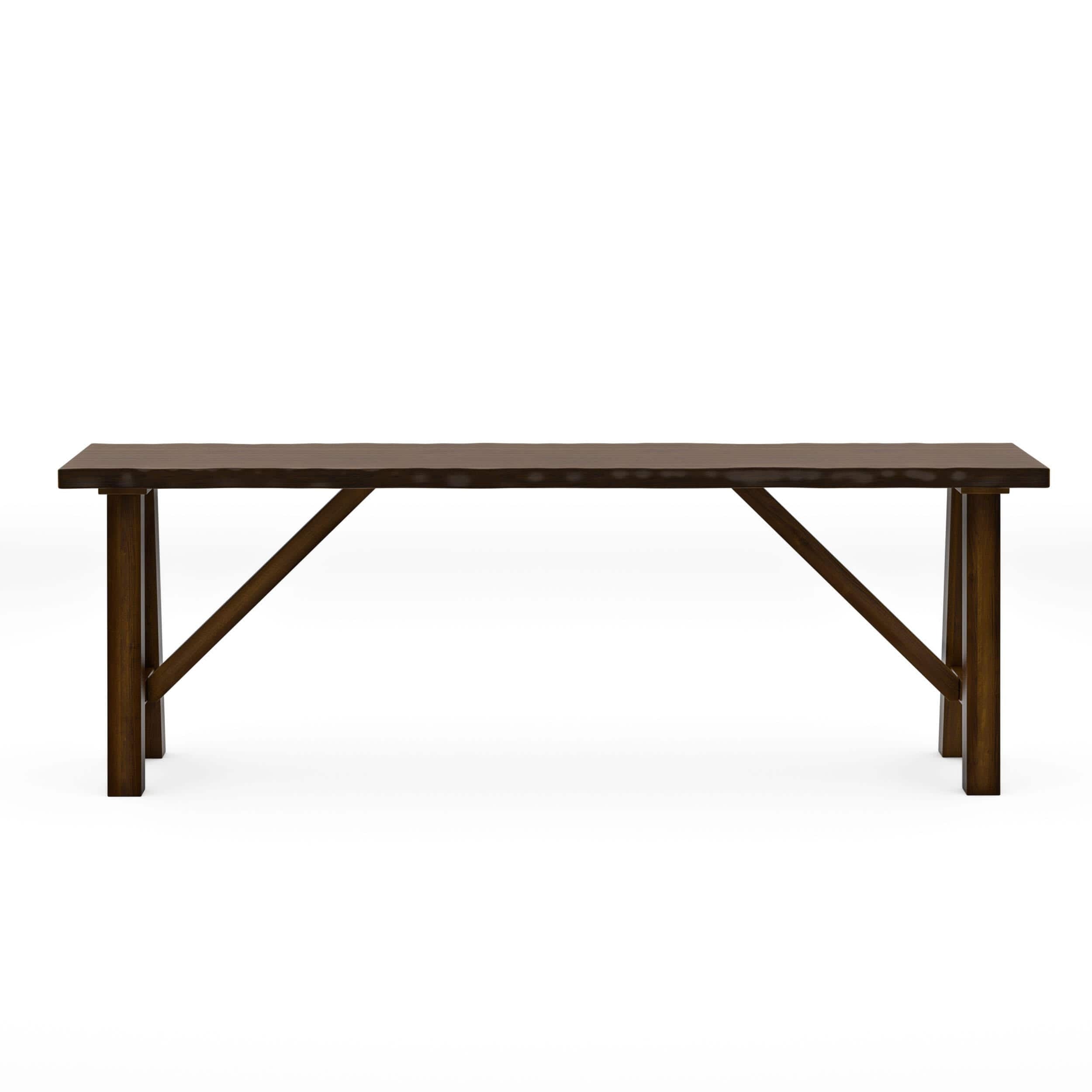 Rustic Walnut Finish 1pc Bench Only Live Edge Design Distressed Wood Seat Dining Room Furniture Solid wood Bench - Grand Goldman Shop